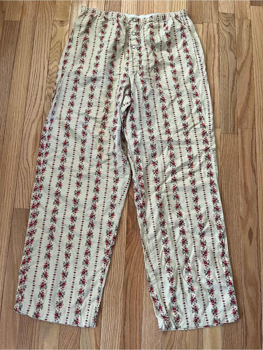 Vintage Old Navy Floral Pajama Pants Medium Beige Red Cottagecore Coquette